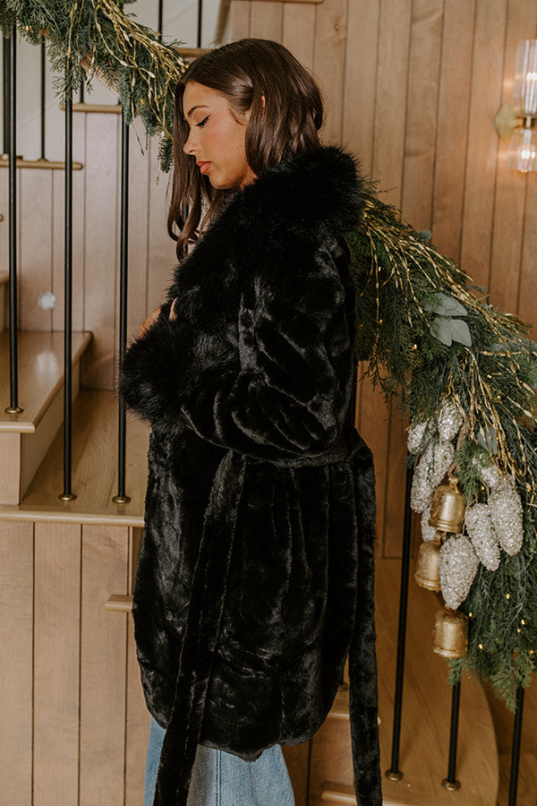 London Afternoon Plush Faux Fur Coat in Black Image - 4