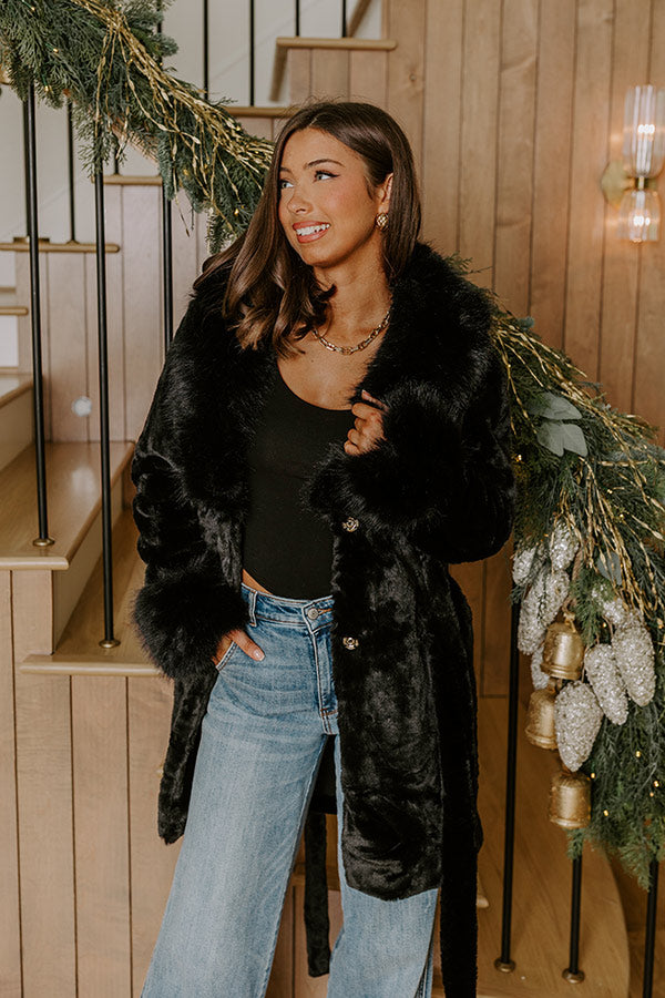 London Afternoon Plush Faux Fur Coat in Black Image - 3