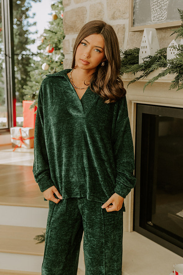 Warm Welcome Chenille Knit Sweatshirt in Hunter Green Image - 1
