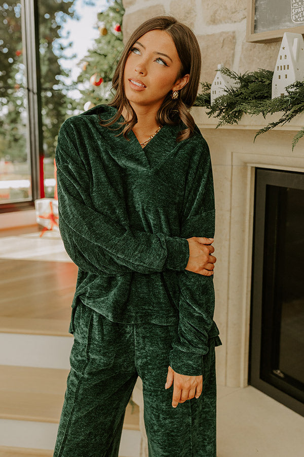 Warm Welcome Chenille Knit Sweatshirt in Hunter Green Image - 3