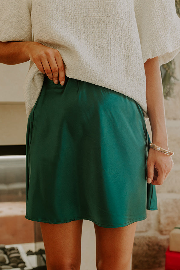 Luxe Lifestyle High Waist Satin Mini Skirt in Hunter Green Image - 2