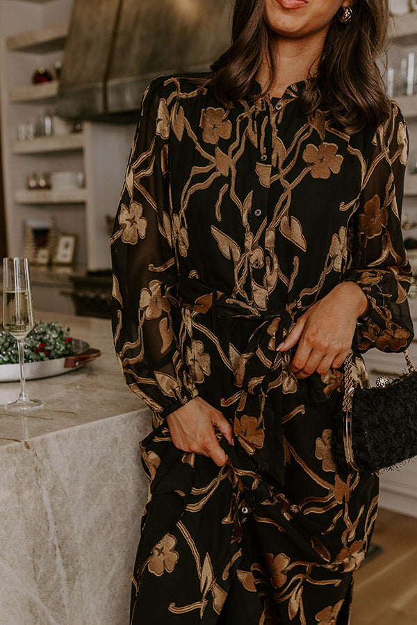 Elegant Ease Floral Jacquard Midi Dress Image - 4