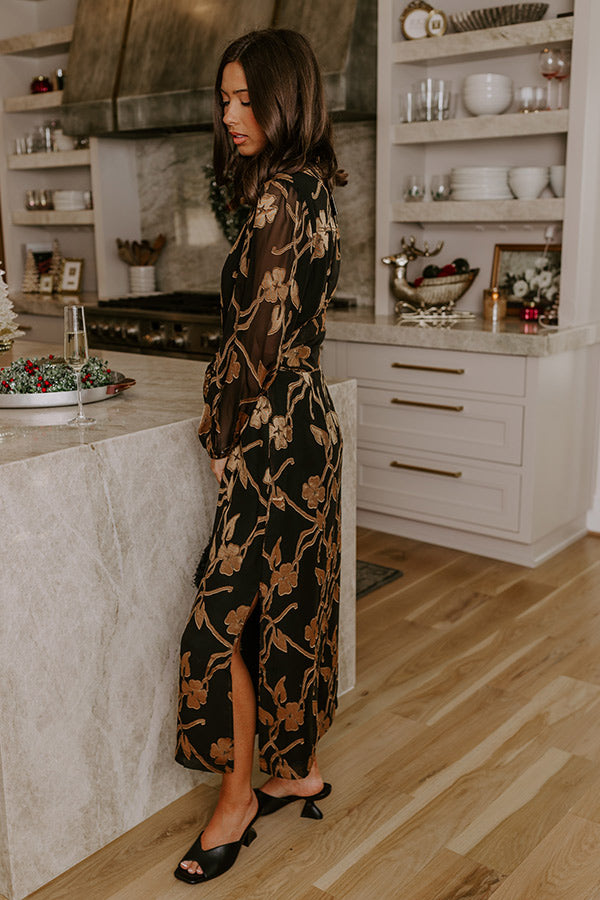 Elegant Ease Floral Jacquard Midi Dress Image - 3