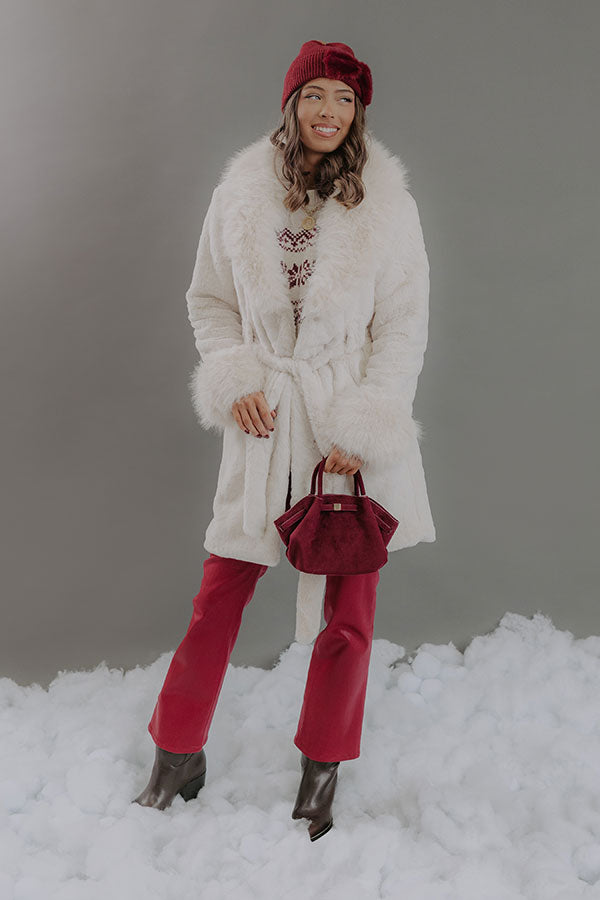 London Afternoon Plush Faux Fur Coat in Ivory Image - 1