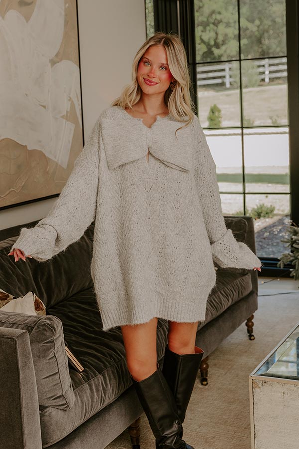 Cozy Feels Pointelle Knit Sweater Mini Dress in Grey Image - 1
