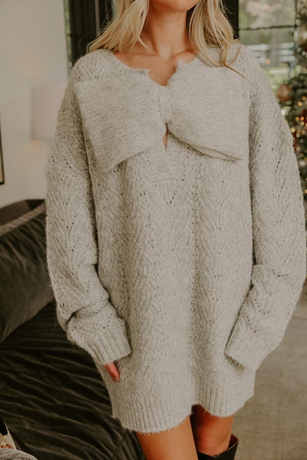 Cozy Feels Pointelle Knit Sweater Mini Dress in Grey Image - 5