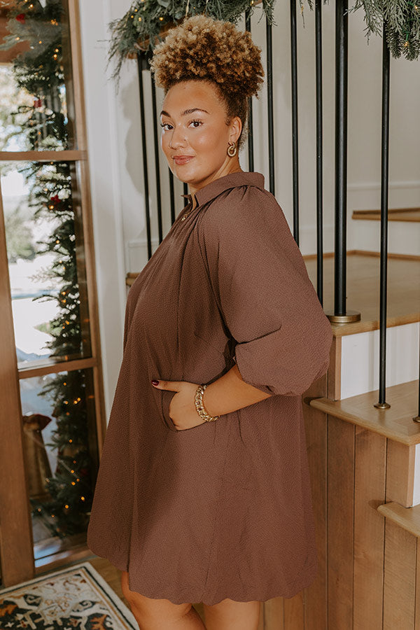 Dinner in Soho Scalloped Mini Dress in Mocha Curves Image - 3