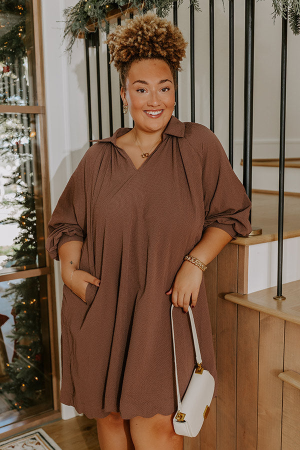 Dinner in Soho Scalloped Mini Dress in Mocha Curves Image - 2