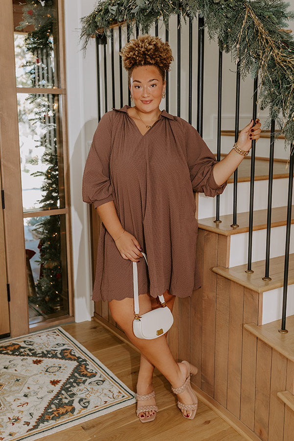 Dinner in Soho Scalloped Mini Dress in Mocha Curves Image - 1