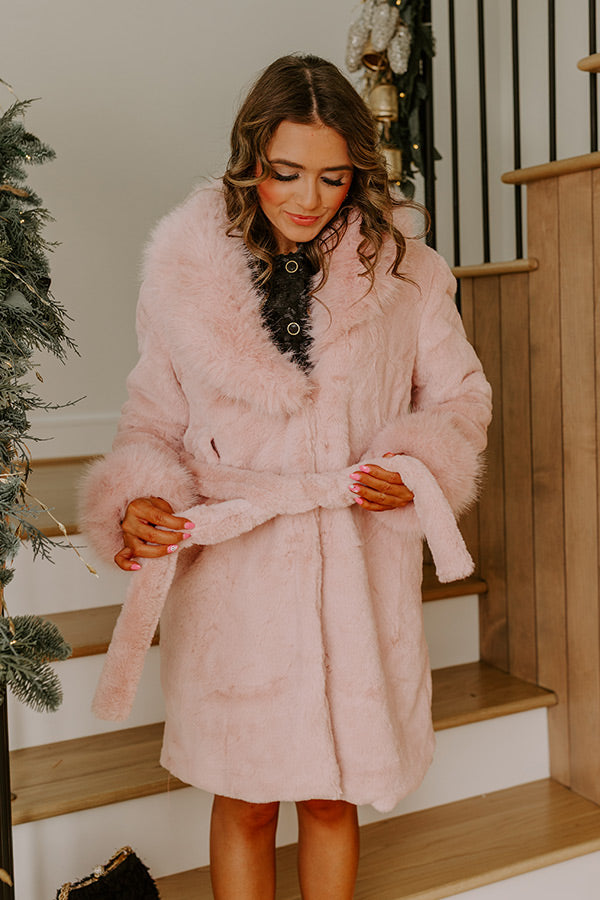 London Afternoon Plush Faux Fur Coat in Pink Image - 3