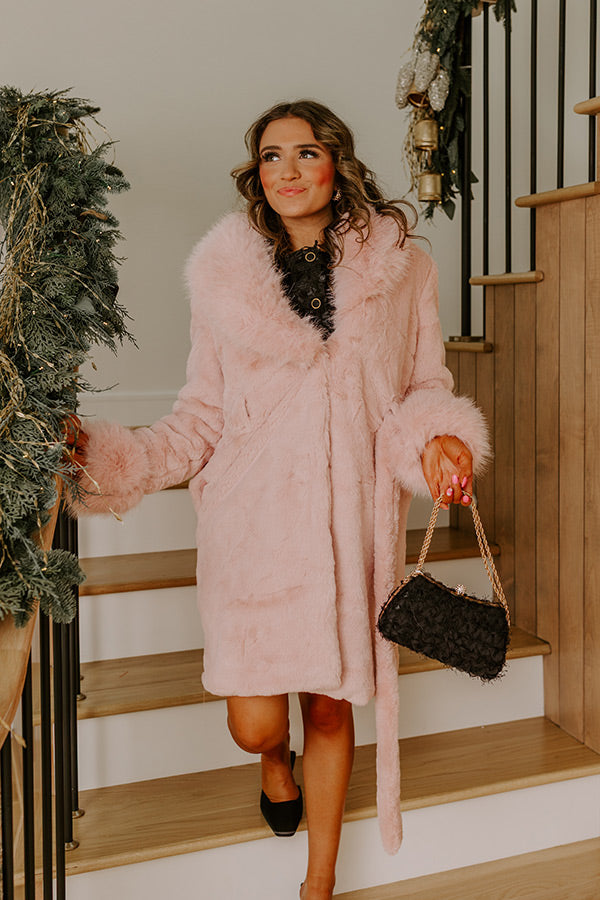 London Afternoon Plush Faux Fur Coat in Pink Image - 4