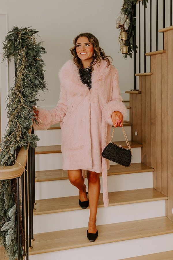 London Afternoon Plush Faux Fur Coat in Pink Image - 1