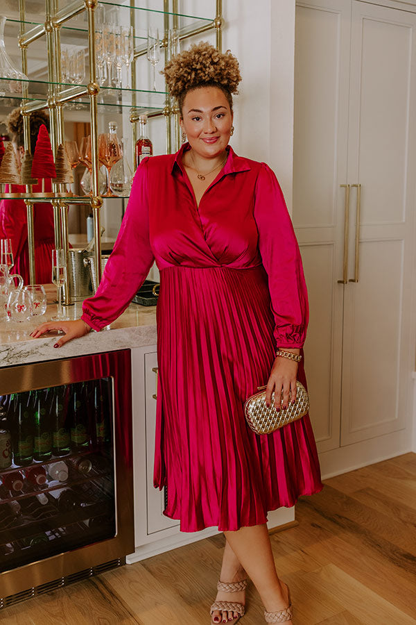 Evening Glow Pleated Satin Midi Dress in Wine Curves Image - 3