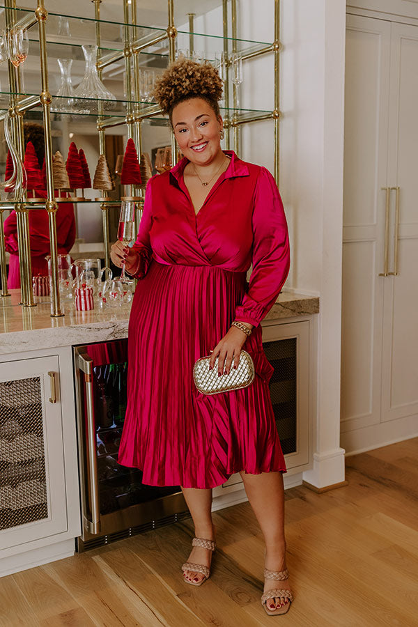 Evening Glow Pleated Satin Midi Dress in Wine Curves Image - 1