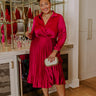 Evening Glow Pleated Satin Midi Dress in Wine Curves Image - 1