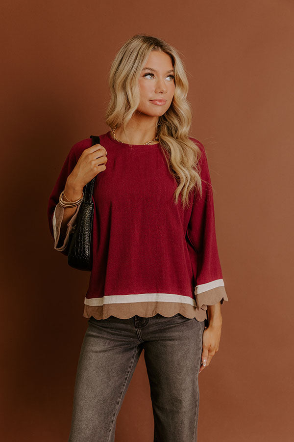 Chic Season Linen-Blend Scalloped Top Image - 2