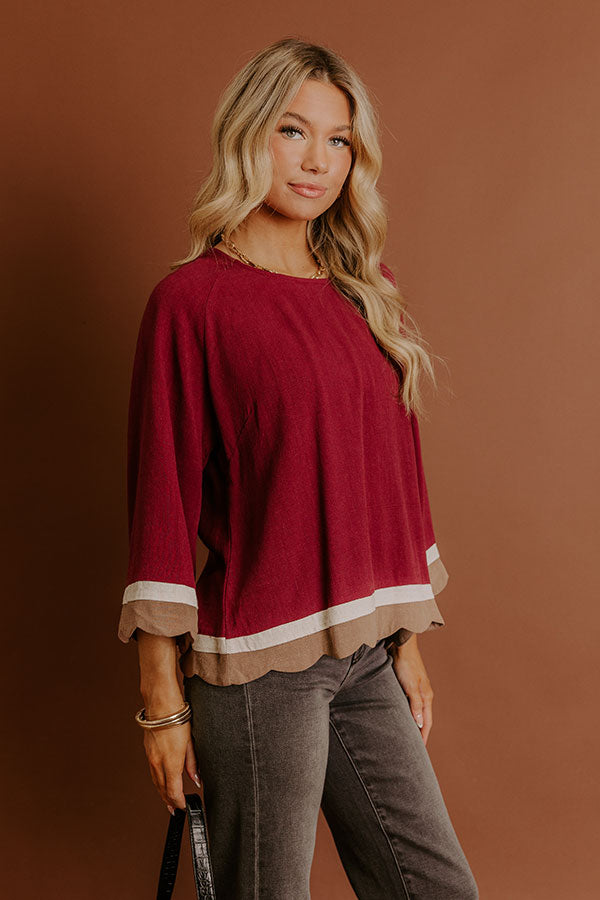 Chic Season Linen-Blend Scalloped Top Image - 4