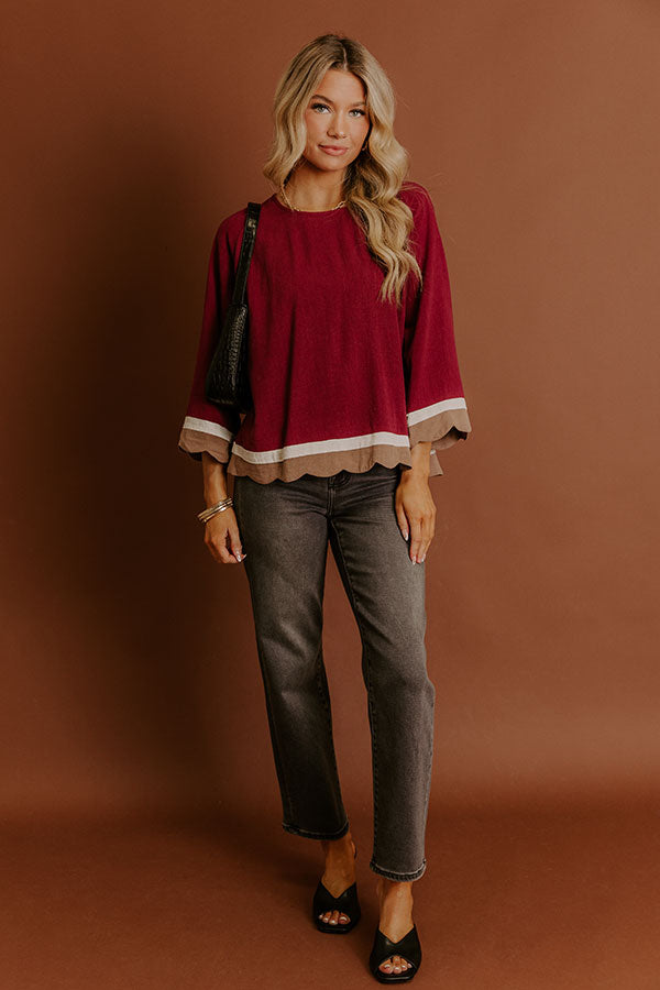 Chic Season Linen-Blend Scalloped Top Image - 1