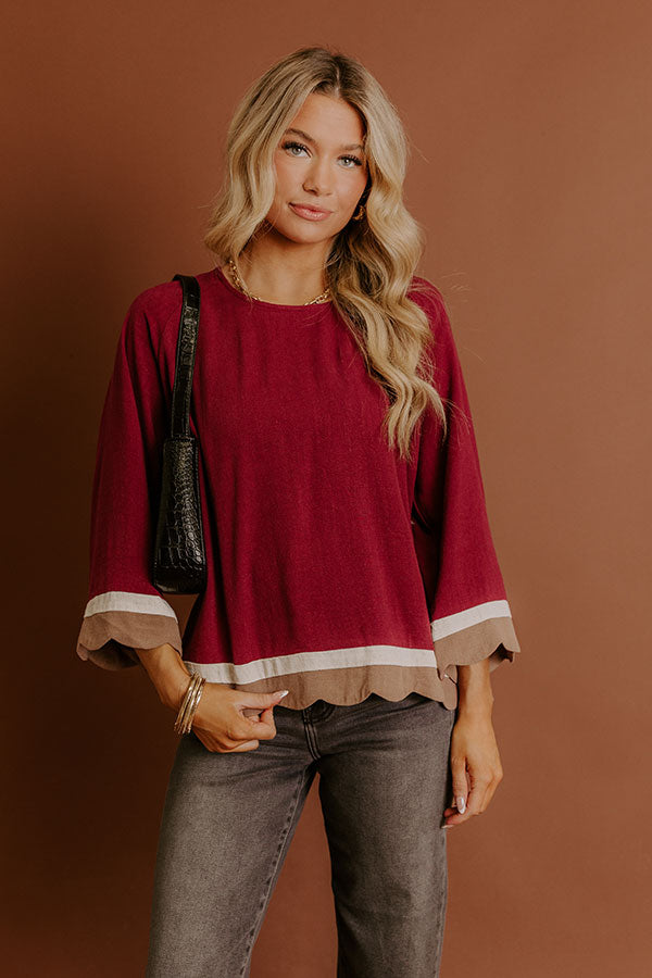 Chic Season Linen-Blend Scalloped Top Image - 3