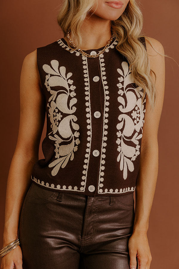 Botanical Charm Embroidered Vest Top in Chestnut Image - 1