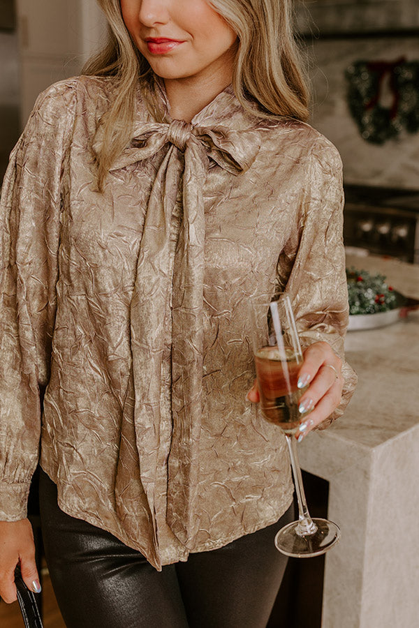 Candlelight Toast Metallic Front Tie Top Image - 3