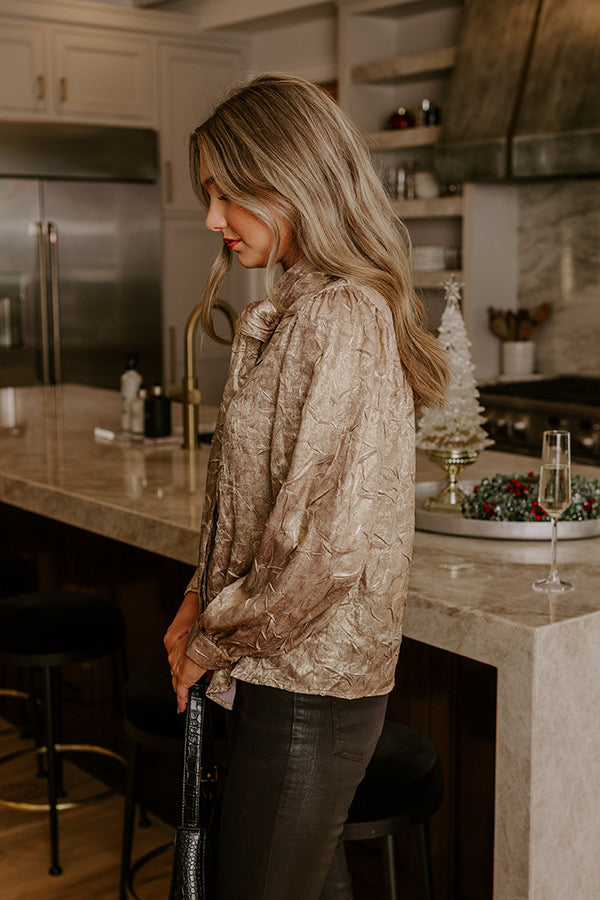 Candlelight Toast Metallic Front Tie Top Image - 4