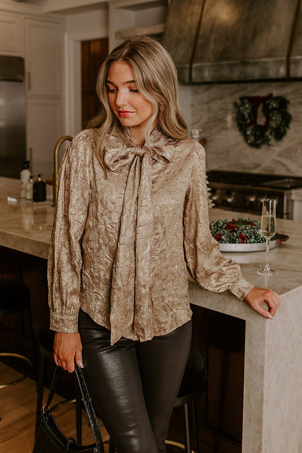 Candlelight Toast Metallic Front Tie Top Image - 1