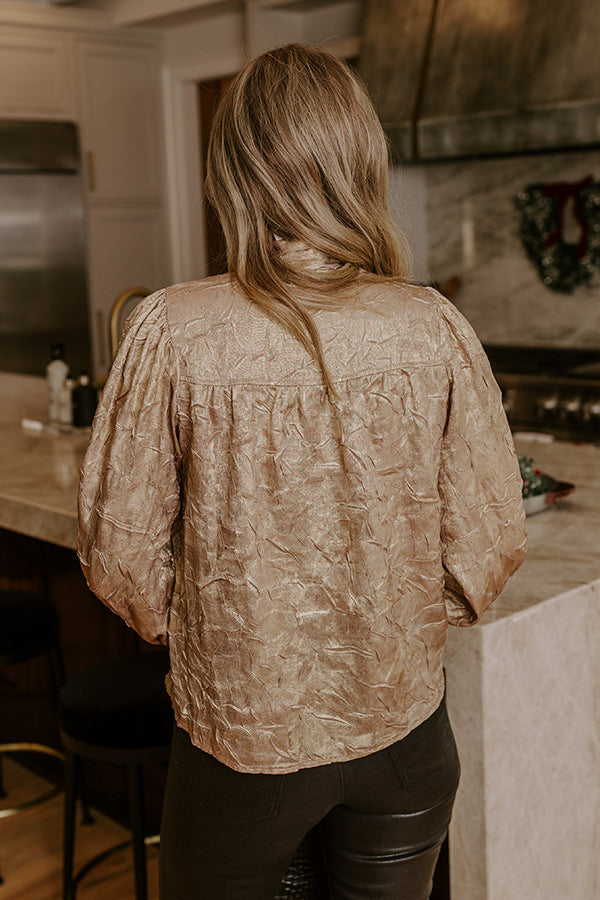 Candlelight Toast Metallic Front Tie Top Image - 5