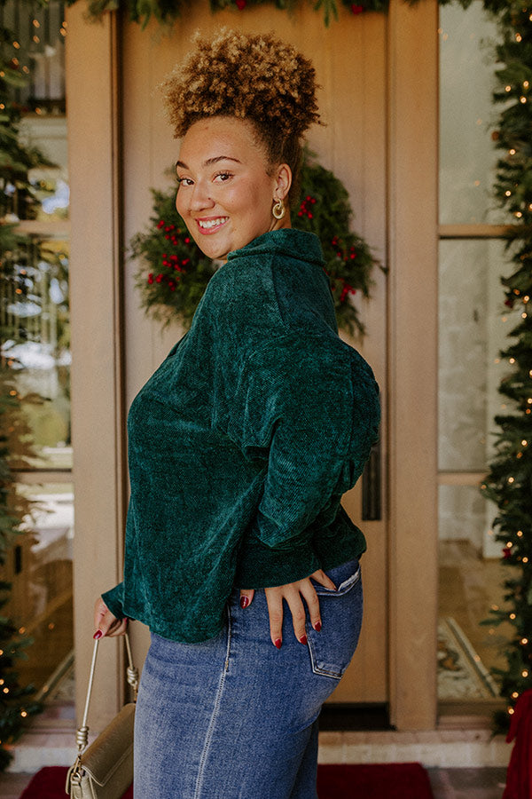 Warm Welcome Chenille Knit Sweatshirt in Hunter Green Curves Image - 4