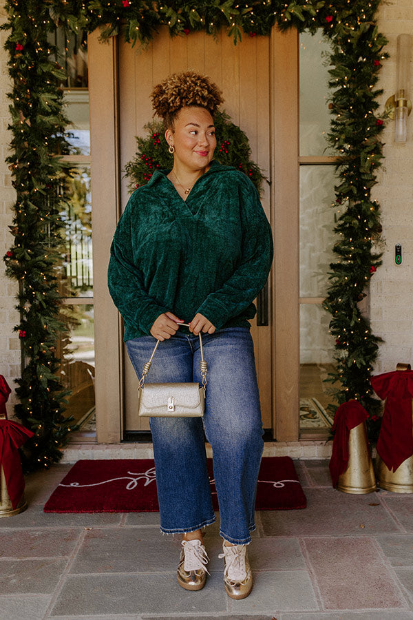 Warm Welcome Chenille Knit Sweatshirt in Hunter Green Curves Image - 3