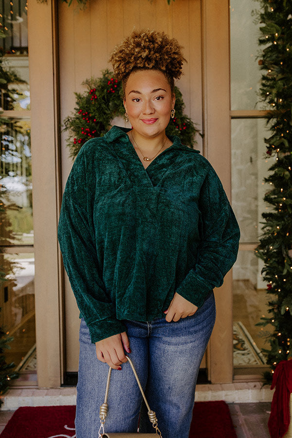 Warm Welcome Chenille Knit Sweatshirt in Hunter Green Curves Image - 1