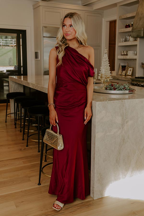 High Society Chic Satin One Shoulder Maxi Dress Image - 2