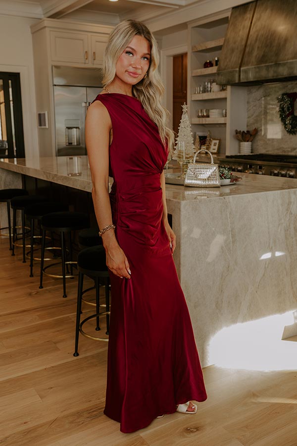 High Society Chic Satin One Shoulder Maxi Dress Image - 5