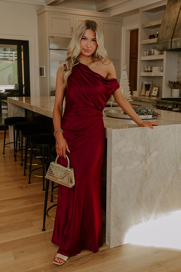 High Society Chic Satin One Shoulder Maxi Dress Image - 4