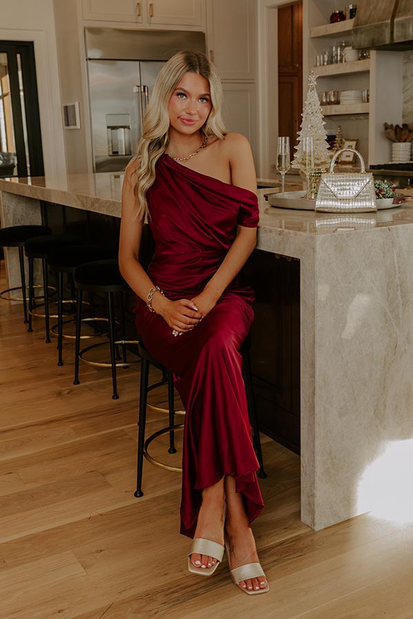 High Society Chic Satin One Shoulder Maxi Dress Image - 1