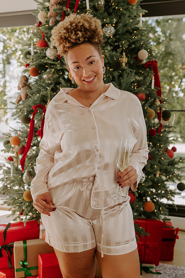 Calm Energy Satin Pajama Shorts in Champagne Curves Image - 2