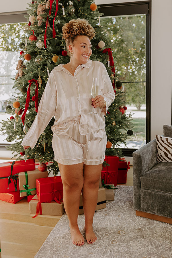 Calm Energy Satin Pajama Shorts in Champagne Curves Image - 1