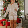 Calm Energy Satin Pajama Shorts in Champagne Curves Image - 1