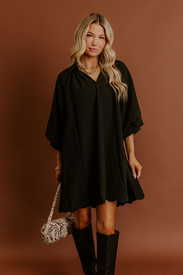 Dinner in Soho Scalloped Mini Dress in Black Image - 4