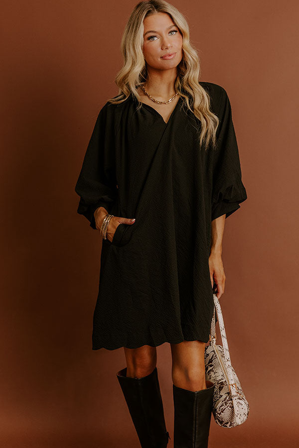 Dinner in Soho Scalloped Mini Dress in Black Image - 1