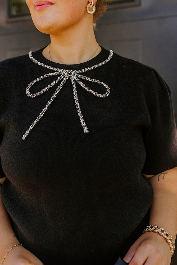 Bow-tiful Moment Embellished Sweater Top in Black Curves Image - 3