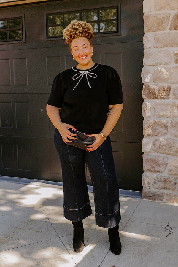 Bow-tiful Moment Embellished Sweater Top in Black Curves Image - 1