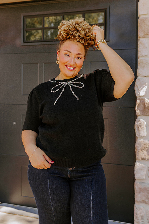 Bow-tiful Moment Embellished Sweater Top in Black Curves Image - 5