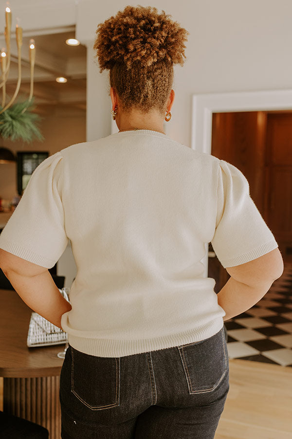Bow-tiful Moment Embellished Sweater Top in Cream Curves Image - 2