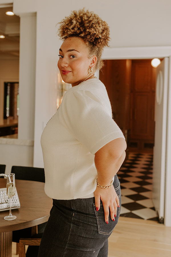 Bow-tiful Moment Embellished Sweater Top in Cream Curves Image - 3