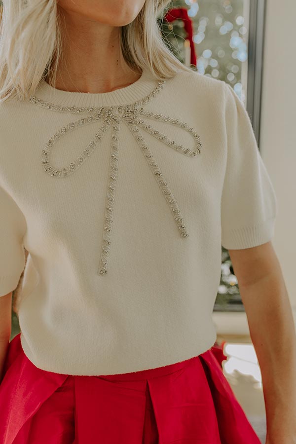 Bow-tiful Moment Embellished Sweater Top in Cream Image - 4
