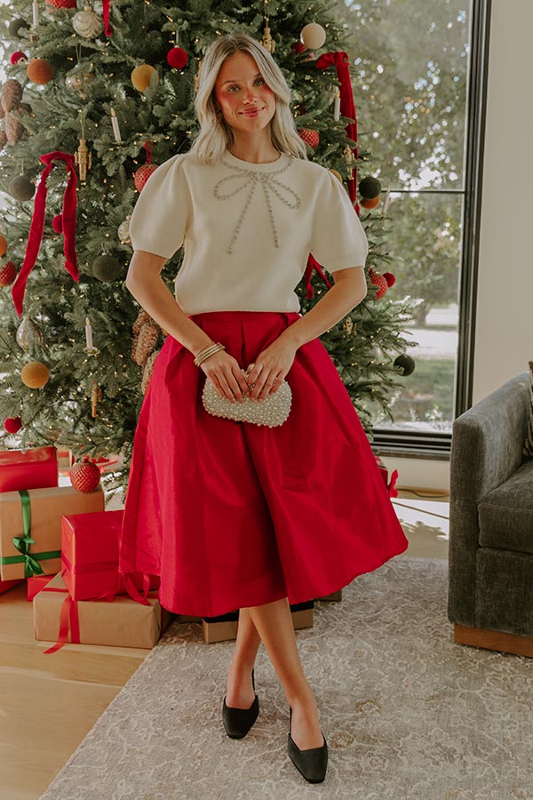 Bow-tiful Moment Embellished Sweater Top in Cream Image - 2