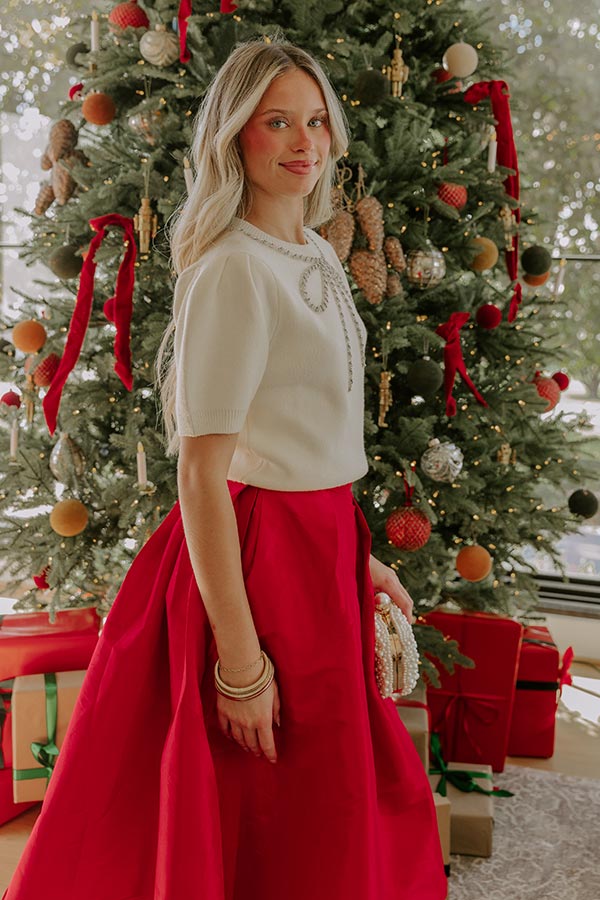 Bow-tiful Moment Embellished Sweater Top in Cream Image - 5