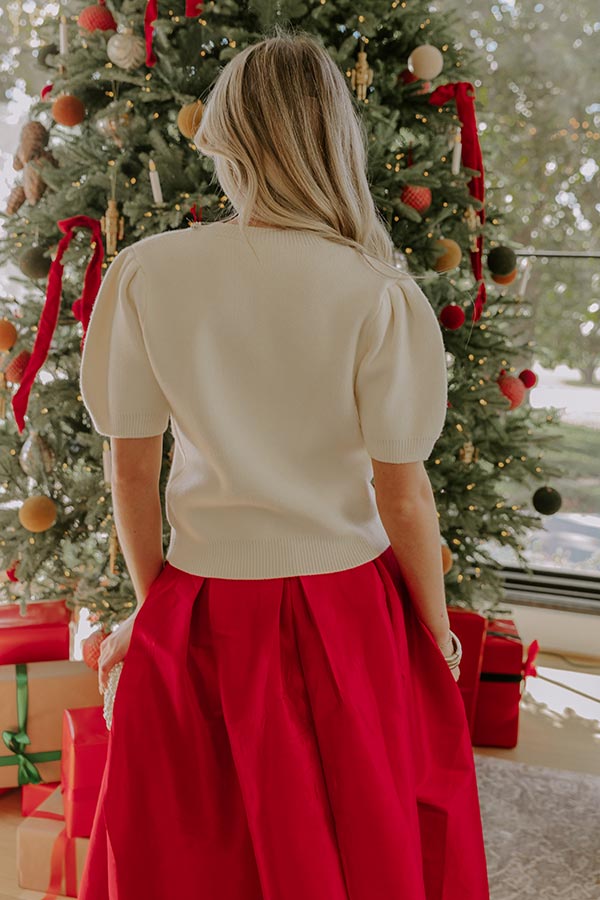 Bow-tiful Moment Embellished Sweater Top in Cream Image - 3