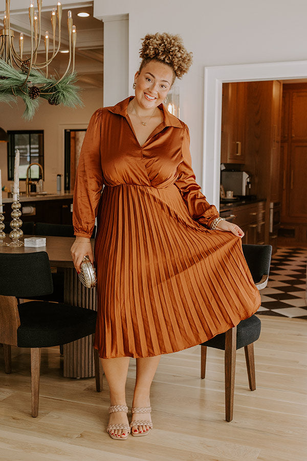 Evening Glow Pleated Satin Midi Dress in Cinnamon Curves Image - 1
